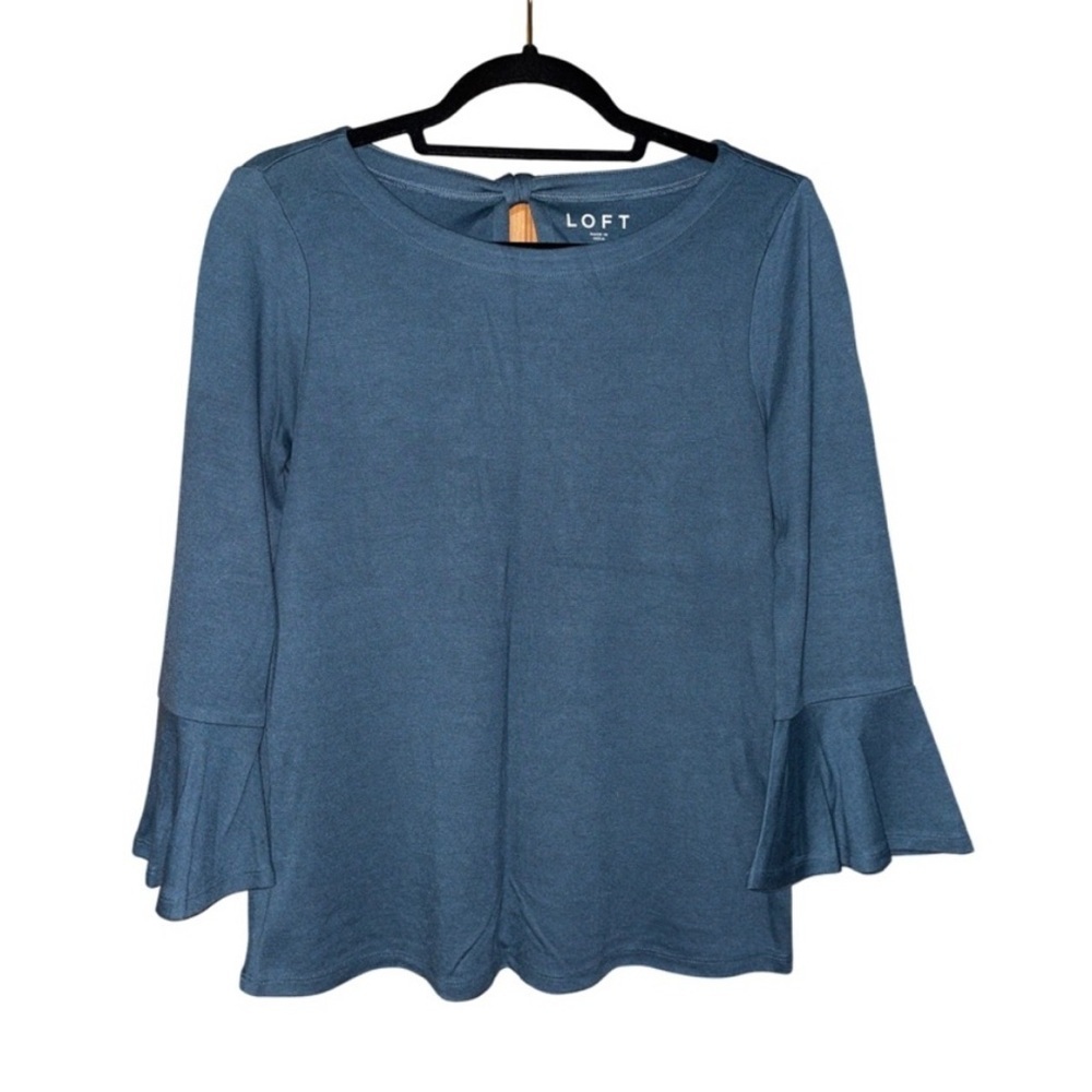 LOFT Bell Sleeve Top - Dark Green Blue - Size M
